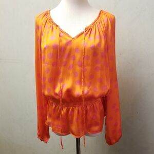 Ellen Tracy orange and pink polka dot top women's size Small (M3)